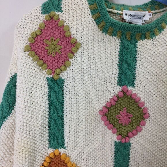 Vintage Premiere Hand Knit Sweater Size S Oversized Geometric 80s Ramie Cotton - Picture 4 of 4